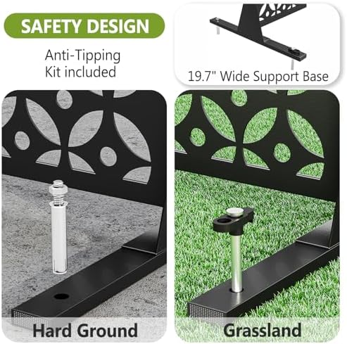 6ft black freestanding metal outdoor privacy screen, cross on a desk or shelf
