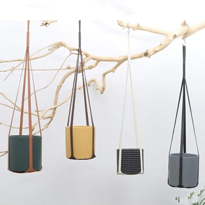 Plant Hangers PU Leather 2Pcs, Hanging Planters for Indoor and Outdoor for Wall Decor, Modern Minimalist Home Decoration for Plants Lovers Leather Rope (Plant and Pot Not Included) (Brown)