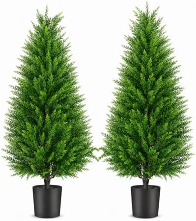 artificial topiary cedar trees, 3ft tall, set of, main product view