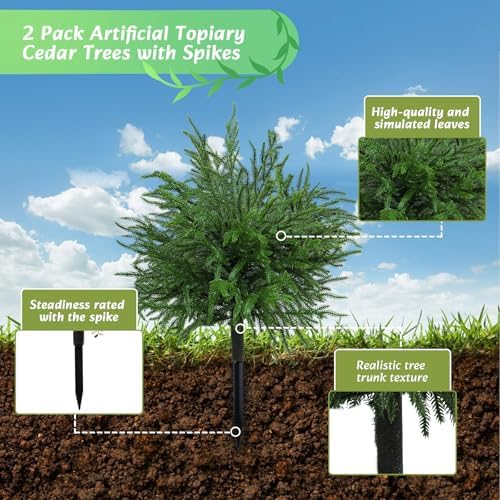 bdor 24" artificial norfolk pine topiary bush with showing dimensions