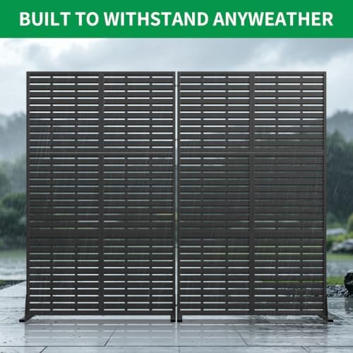 privacy screen for patio, outdoor freestanding metal privacy showing dimensions