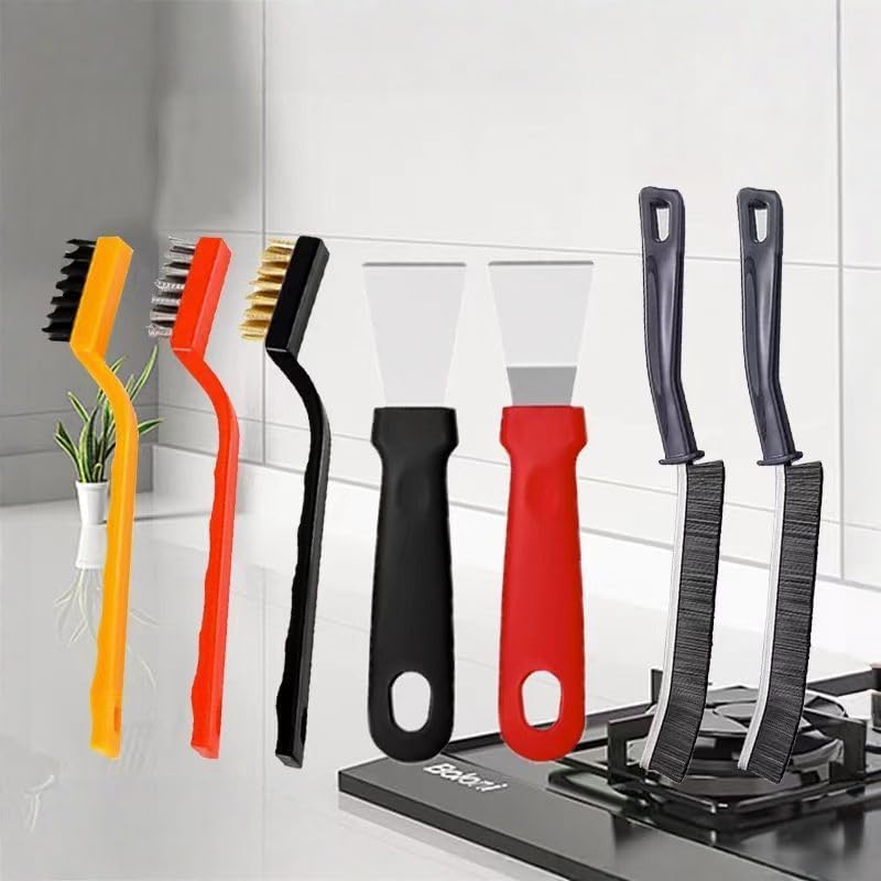 7 Piece Kitchen Cleaning Brush Set, Gas Stove Gap Brush and Scraper Kit for Deep Cleaning and Stain Removal