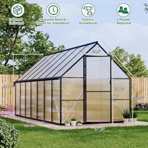 8'x14' aluminum greenhouses kit for outdoors, polycarbonate greenhouse shown in use