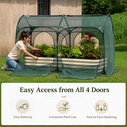porayhut all-in-one raised garden bed and crop cage showing dimensions
