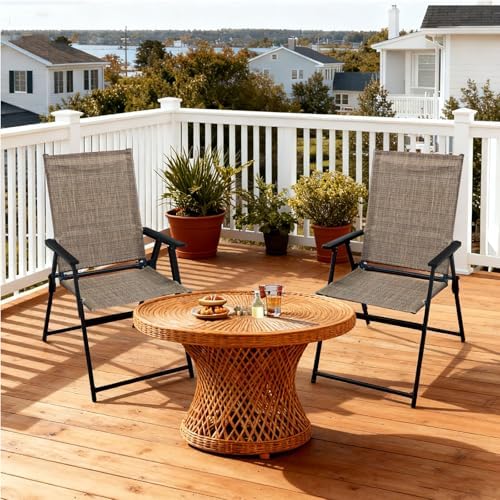 patio folding chairs set of 2, portable outdoor, front angle view