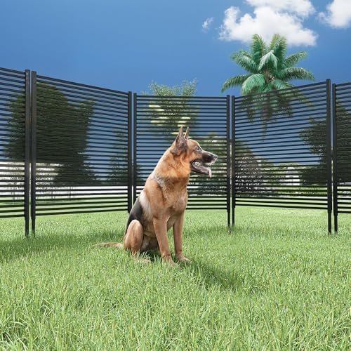 garvee outdoor privacy screen freestanding, 47"x71" rustproof fence showing dimensions