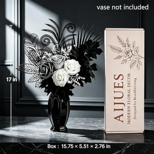 fake flowers for vase, black, white & silver, side view