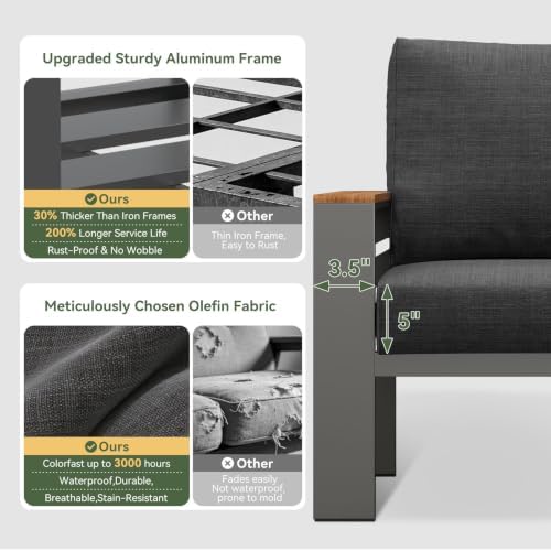 aoxun patio furniture set, aluminum outdoor furniture with, side view