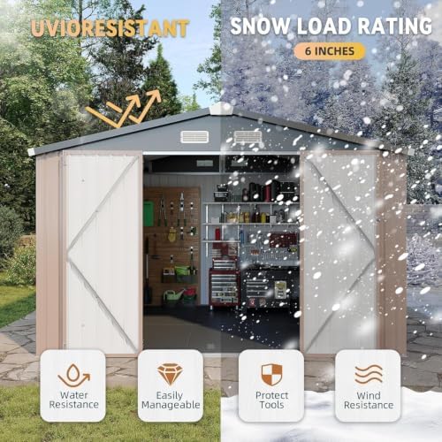 aoxun 10x8ft shed with floor galvanized steel outdoor, front angle view