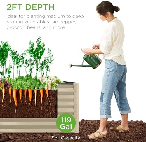 best choice products 4x2x2ft outdoor metal raised garden shown in use