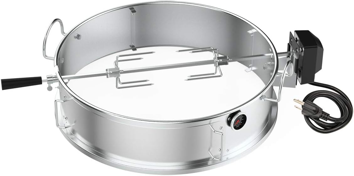onlyfire Stainless Steel Multi-purpose Rotisserie and Pizza Combo Kit | For Weber 22-Inch Kettle Charcoal Grills, Include Pizza Peel and Pizza Stone