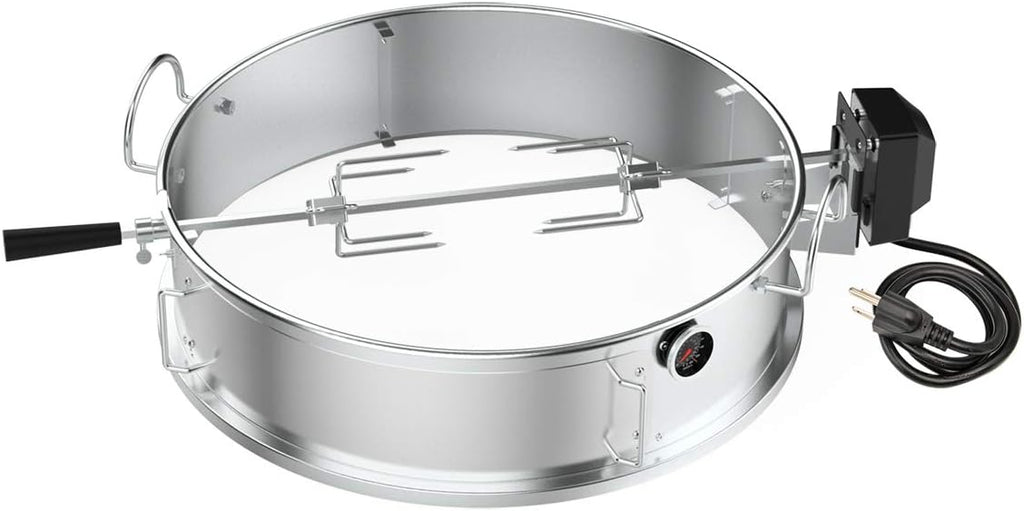 onlyfire Stainless Steel Multi-purpose Rotisserie and Pizza Combo Kit | For Weber 22-Inch Kettle Charcoal Grills, Include Pizza Peel and Pizza Stone