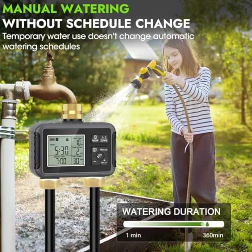120ft drip irrigation system with smart water timer showing dimensions