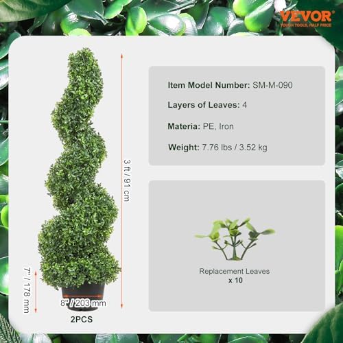 vevor artificial boxwood spiral topiary trees, 3ft tall, front angle view