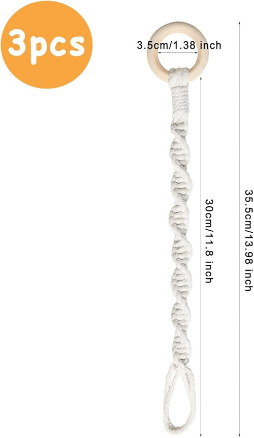 3 Pack Adjustable Macrame Plant Hanger Extenders Connectable Rope Hanging Plant Extender Handmade Woven Hanging Basket Extension with Wooden Ring for Indoor Outdoor Plant Pot Holder (Style 1, 3)