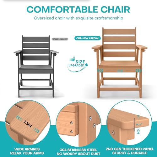 HDPE Dining Chair Set of 2, All-Weather Heavy Duty, Cedar | Patio Dining Chair with Armrests, Wood Grain Texture, Outdoor Furniture for Backyard, Garden