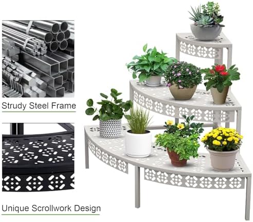 aboxoo 3-tier metal plant stand, stair-step corner shelf, front angle view