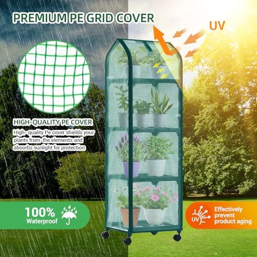 ohuhu mini greenhouse for indoor outdoor, small plastic, side view
