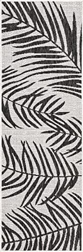 Unique Loom Outdoor Botanical Collection Area Rug - Palm (2' x 6' 1" Runner, Charcoal Ivory/ Gray)