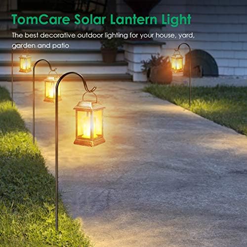 TomCare Flickering Flame Solar Lights Outdoor Metal Hanging Lantern, 2 Pack | Realistic Flame Effect, Charges in 6-8 Hours, 10-12-Hour Runtime, IP65 Waterproof, Auto On/Off for Patio, Garden and Porch