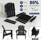 Compact Stackable Adirondack Chairs Set of 4,HDPE,Black | 26.3" Wide HDPE,380lb,All-Weather Outdoor.Maintenance-Free.Stackable for Storage.25°Curved Straight Backrest.Quick Assembly