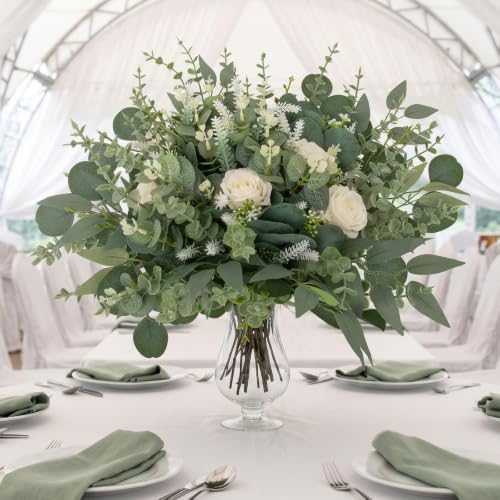 rowfad 135 pcs artificial eucalyptus stems, mixed greenery on a desk or shelf