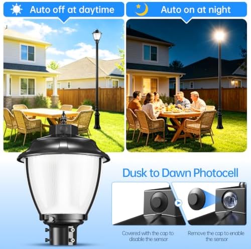 LED Post Top Light 150W/120W/90W Adjustable, ETL Listed 22500LM Outdoor Pole Light 3000K 4000K 5000K Tunable, Post Lights Fixture with Photocell IP65 Waterproof AC100-277V