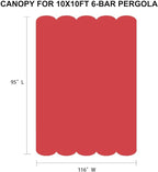 Pergola Shade Cover Replacement Canopy Top Compatible with 10 X 10 ft 6-Bar Pergola Frames - Red (Canopy Size 116" W x 95" L, Canopy Top Only)
