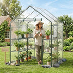 giantex walk-in greenhouse, gardening plant tent with roll-up shown in use