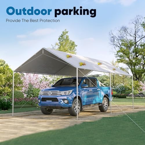 quictent 10x20 ft heavy duty car canopy galvanized on a desk or shelf