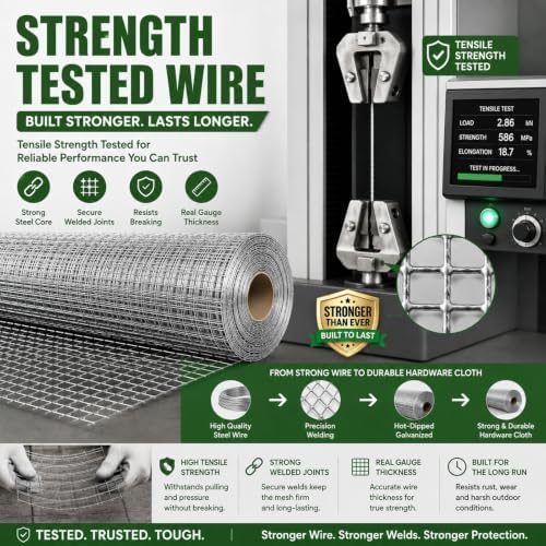 Hardware Cloth 1/2 inch Chicken Wire Fencing 48 x 100 Ft 19-Gauge | Hot-dip Galvanized After Welding Chicken Wire Mesh Roll Rat Wire Gopher Mesh Garden Fencing