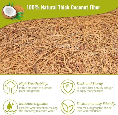 6 Pack 14 Inch Hanging Basket Coco Liners Replacement, Round | 100% Natural Coconut Liners for Planters, Breathable Coconut Fiber Planter Liners for Indoor Outdoor Plants, Flowers, Herbs
