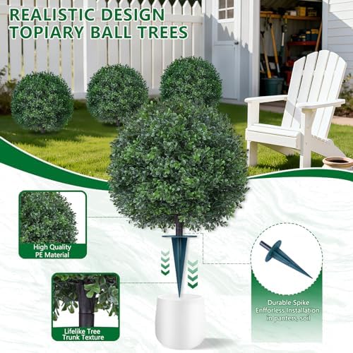 grooy artificial 4 pack boxwood topiary plant with, close-up detail