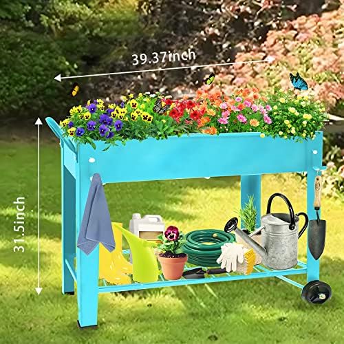 raised planter box beds with wheels legs, elevated shown in use