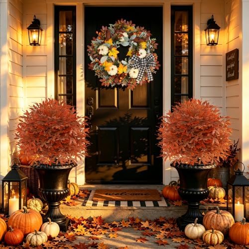 yangrass 2 pack fall artificial cedar topiary balls shown in use
