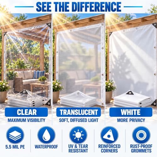 6 x 8 ft clear tarps waterproof for showing dimensions