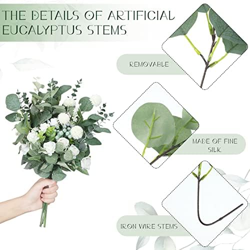 giegxin 270 pcs mixed artificial eucalyptus leaves stems, close-up detail
