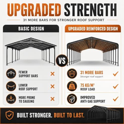 20x40 ft heavy duty metal carport with reinforced, close-up detail