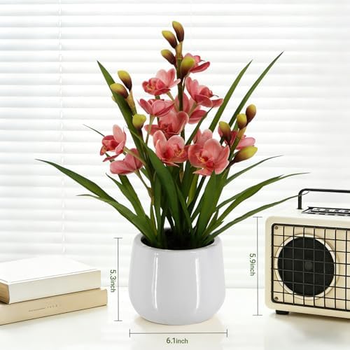 faux orchid plant 19" tall, realistic touch leaves, package contents