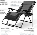 Nestl Padded Oversized Zero Gravity Chair, XL Folding Outdoor Lounge Chair | Adjustable Headrest, Cup Holder & Side Tray, Support 330 LBS, Anti Gravity Reclining, For Patio, Camping & Beach, Black/Grey