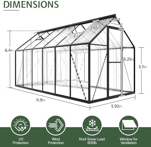 jocisland 6x12 ft walk-in polycarbonate greenhouse with 2, front angle view