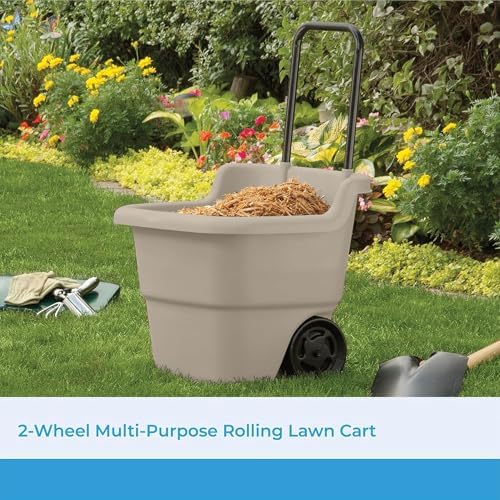 suncast 2-pack multipurpose rolling lawn and garden utility shown in use