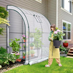 lean to greenhouse with 3-tier shelves: ohuhu portable shown in use