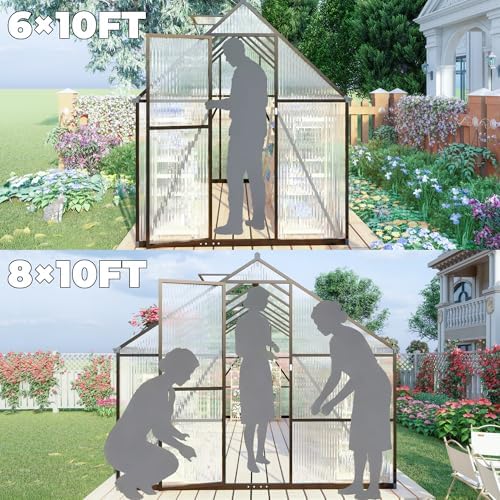 8x10 ft outdoor greenhouse with roof vent, dark, close-up detail