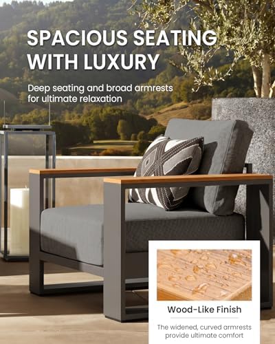 oversized aluminum patio furniture set, 5 pieces luxury, close-up detail