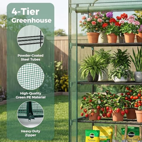 sweetcrispy 27"x19"x63" mini greenhouse, with zipper door durable, package contents