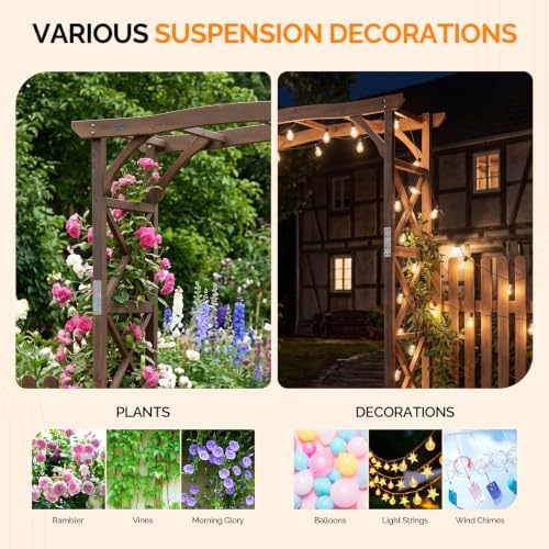 vingli wooden garden arbor, wedding arch, 6.6ft arch showing dimensions