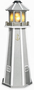 Peaceful Classics Poly Solar Lighthouse, Gray, 4 ft | Outdoor Garden Décor, Amish Handcrafted Poly Lumber Lighthouse Trim Lamp, Weather-Resistant Yard