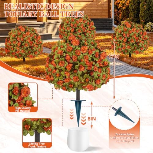 grooy 2 pack artificial fall azlea flower topiary, side view