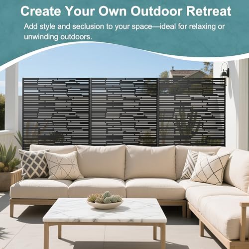 metal privacy screen outdoor, black shine showing dimensions